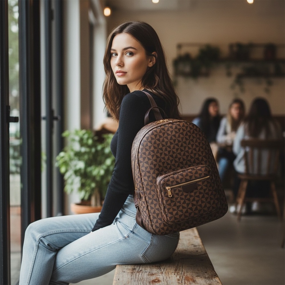 Designer Inspired Brown Monogram Large Backpack N… - image 1